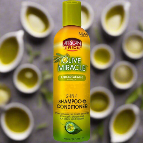 African Pride Olive Miracle 2 IN 1 Shampoo and Conditioner 12 oz